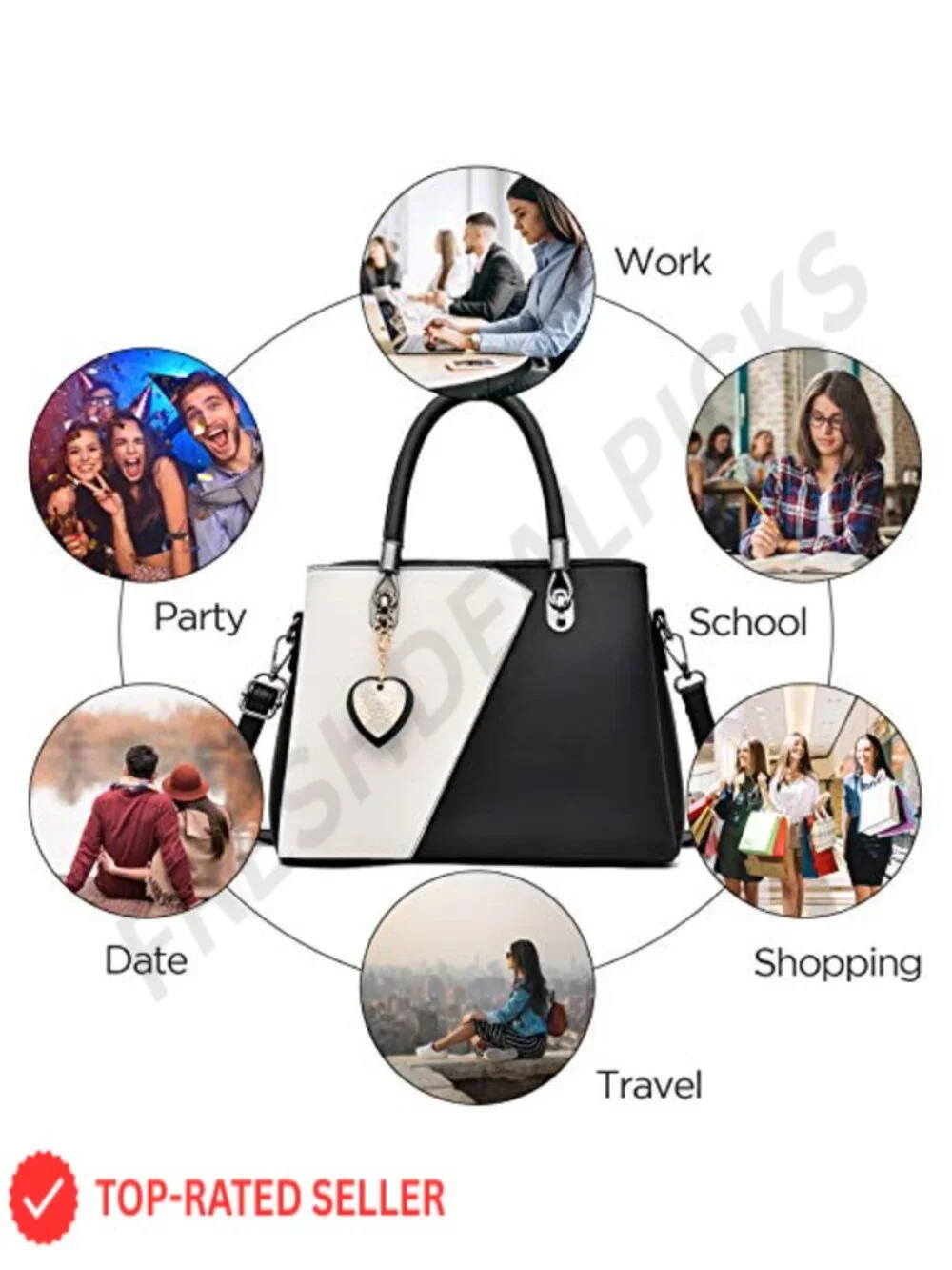 Satchel Handbag with Lattice Pattern and Adjustable Shoulder Strap